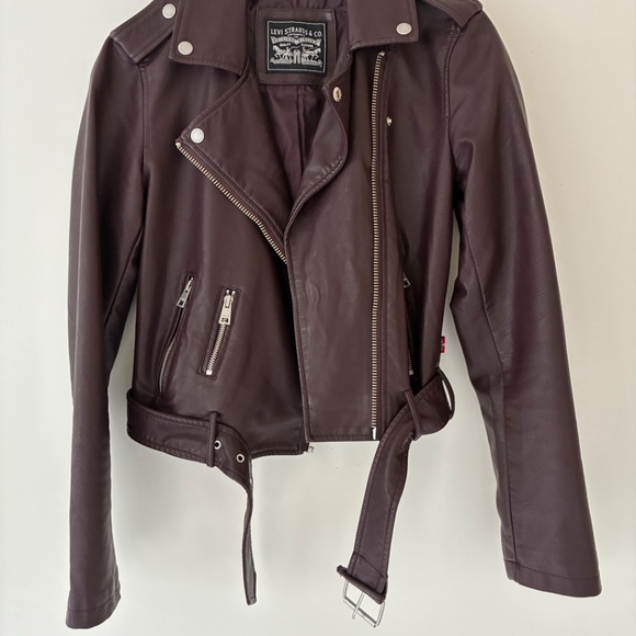 Levi's Faux Leather Moto Jacket XS Burgundy - Picture 2 of 10